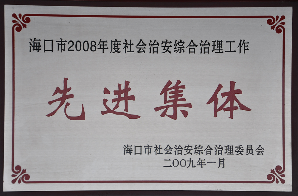 海口市2008年度社會(huì)治安綜合治理工作先進(jìn)集體-2009年